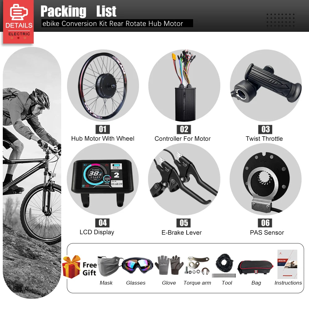 60V 3000W E-Bike Conversion Kit – 26-29" 700C Rear Brushless Hub Motor Wheel with UKC1 Display