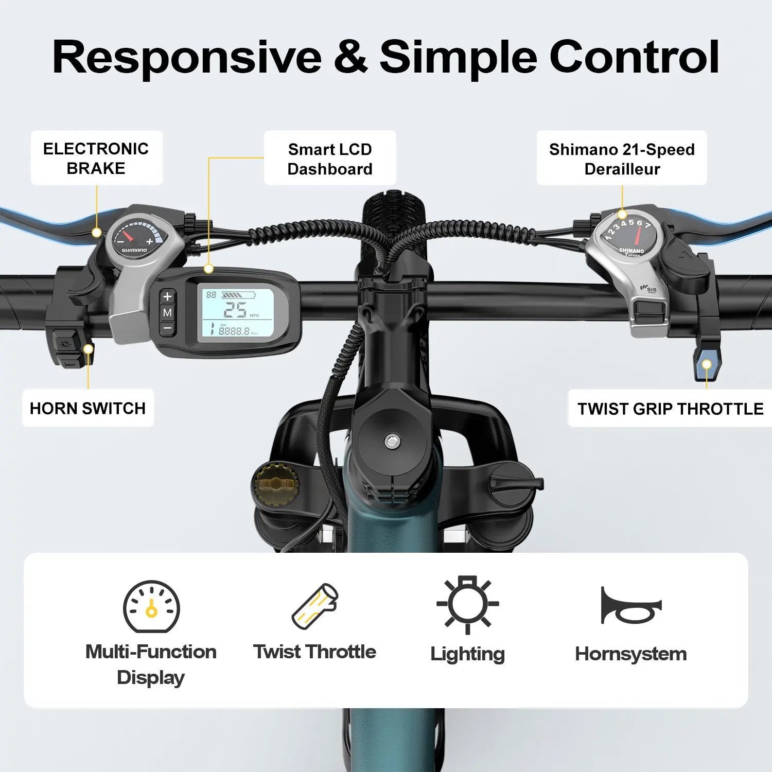 GT900 Electric Bike for Adults 24", Electric Mountain Bike Equipped with 400W(748W Peak) Motor, 25MPH Max Speed, 36V 13Ah Removable Battery, Shimano 7 Speed & Front Suspension for Off-Road Mountain Riding