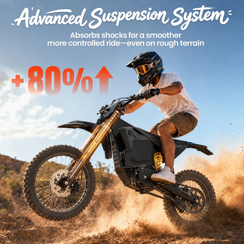 QRONGE X1 Spark L Electric Dirt Bike, 4500W Peak Electric Bicycle, 60V 28.8Ah Up to 50MPH & 60 Miles Electric Motorcycle, Full Suspension 17"/14" Off-Road Tire E-Dirt Bike for Adults Teens 1-Year Warranty