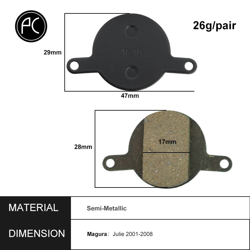 PCycling 4 Pairs High Quality Bicycle Disc Brake Pads For Magura Julie 2001-2008 Cycling MTB Black Resin Hydraulic Brake Pad