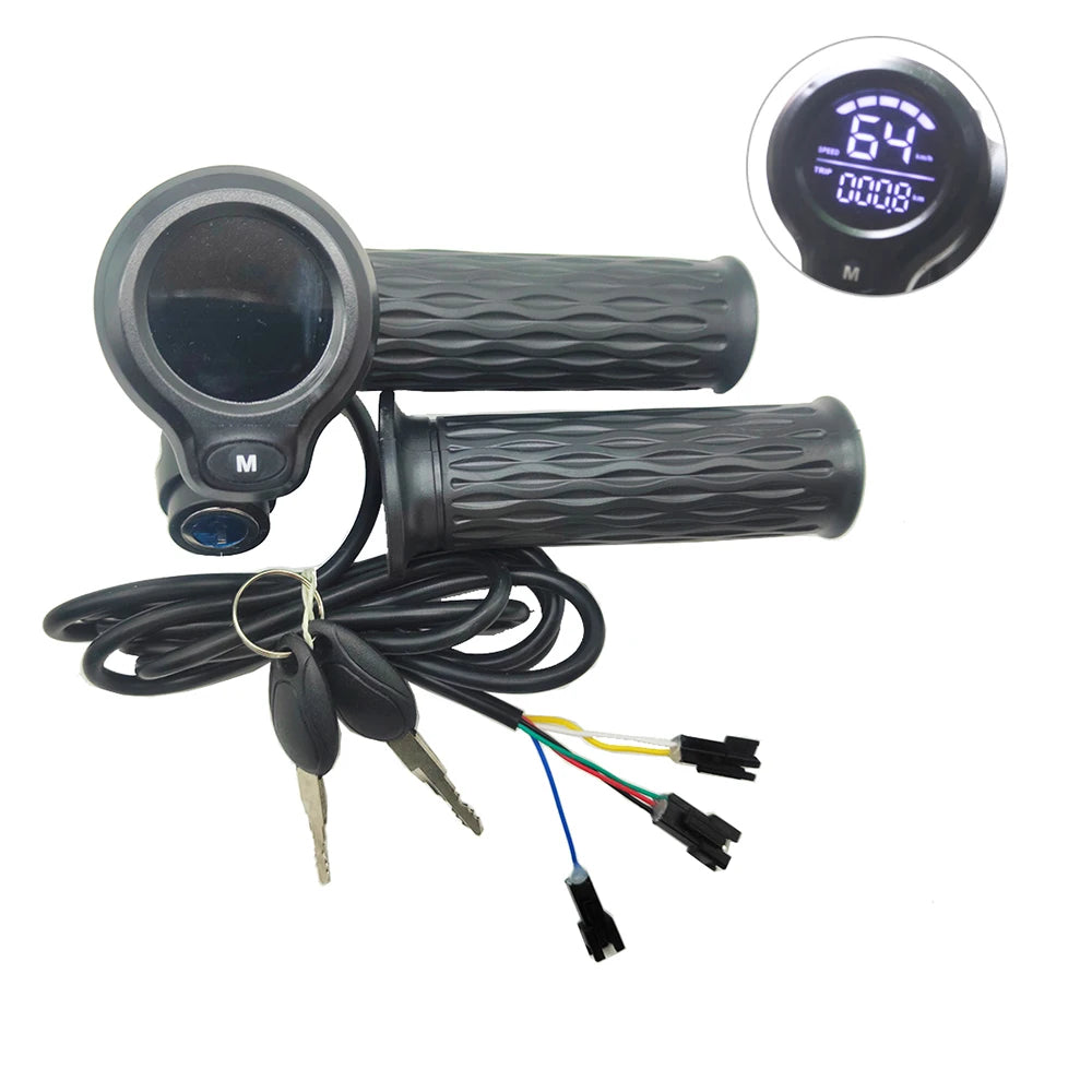 E-Bike E-Scooter Twist Throttle 24V 36V 48V 60V 72V With Speed LCD Display Switch Handlebar Grips for Electric Bicycle Scooter