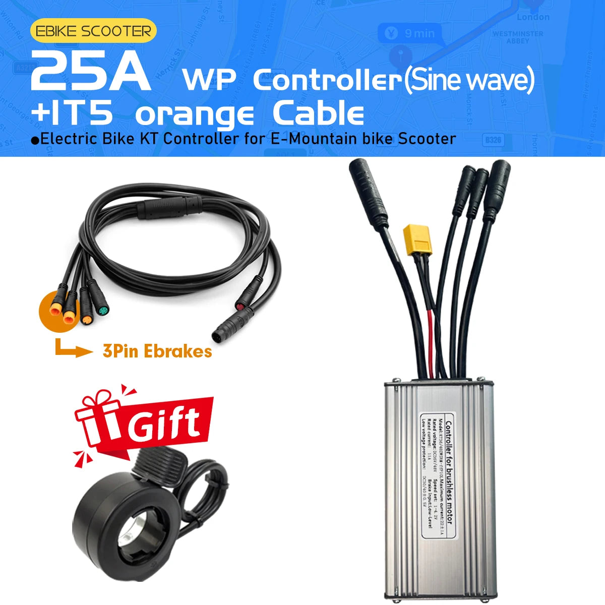 Electric Bike KT Controller 36V 48V14A26A30A35A Waterproof Brushless Motor 250W- 1500W 1T5 3pin E-brake for E-bike Scooter Parts