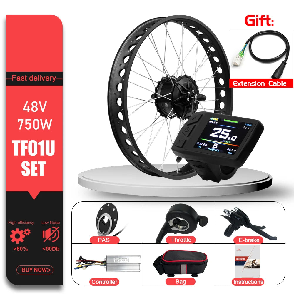 Electric Bike Fat-bike Conversion Kit 48V 750W 20’24’26in 4.0Tyre Brushless Rear Wheel Hub Motor For Snow Electric Bicycle Kit