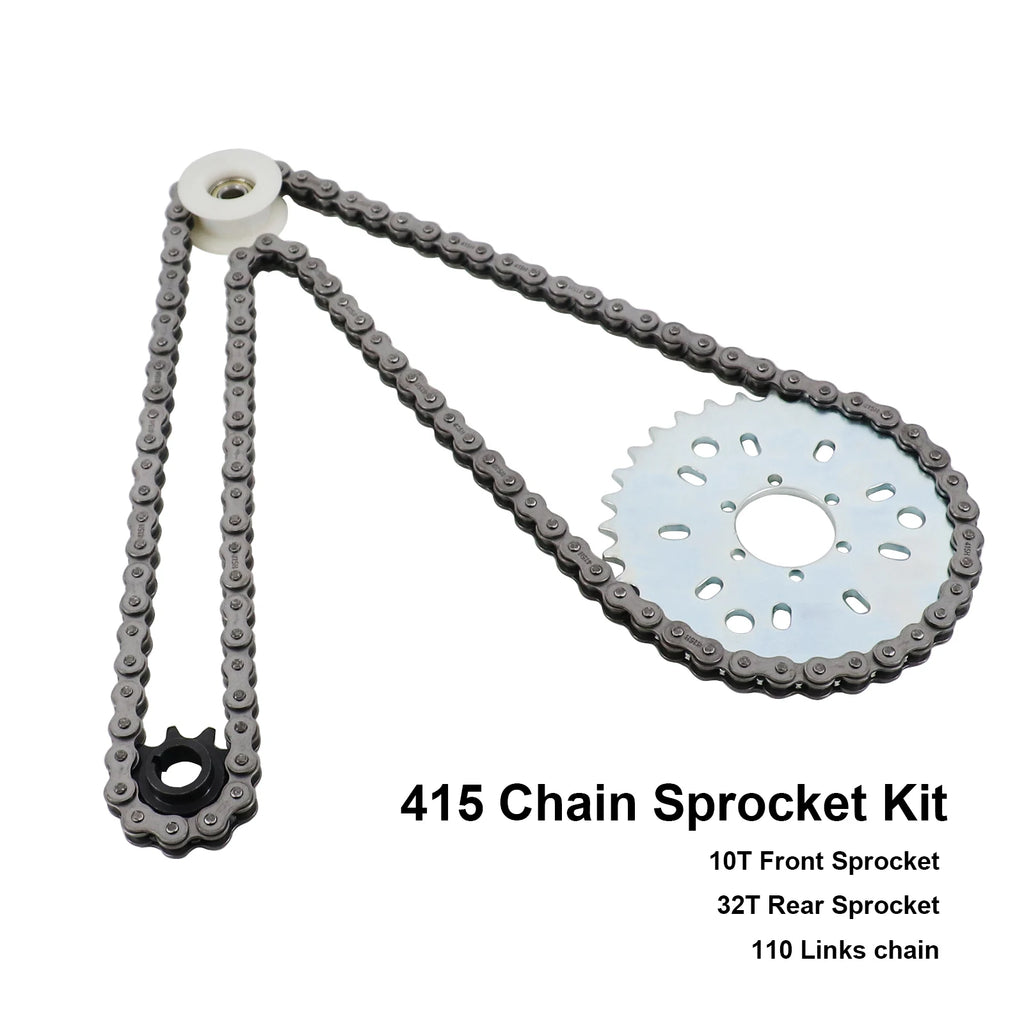 415 32T Rear & 10T Front Sprocket & Chain 110 Links for 49CC 60CC 80CC Motorized Bicycle Bike Moped Chain 9 Hole Sprocket Kit