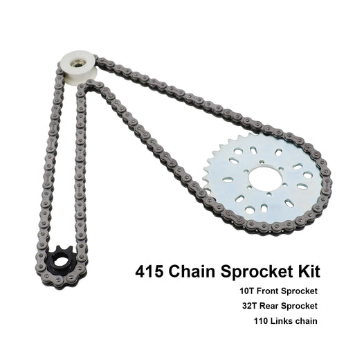415 32T Rear & 10T Front Sprocket & Chain 110 Links for 49CC 60CC 80CC Motorized Bicycle Bike Moped Chain 9 Hole Sprocket Kit