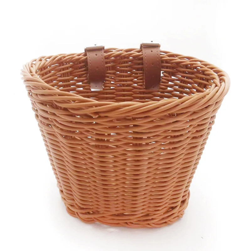 Removable Waterproof Rattan Bike Basket Woven Front Handlebar Storage Pannier Kid Bicycle Carrier Gear