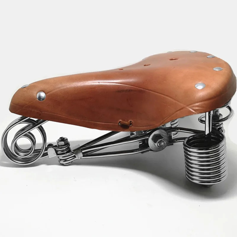 G46 Retro Bike Saddle Cycling 100% Cowhide Saddle Reinforced Spring Metal Frame Old Style  Bicycle Saddle Vintage