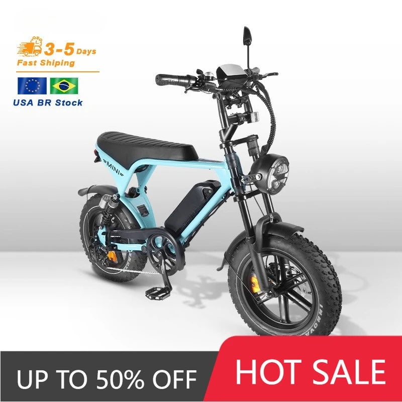 TTYFatbike OUXI Factory V8 Mini Electric Bike 36V Mountain Electric Bike, Fat Tire V20 Mini Off-Road Bike, Electric Hybrid Bike