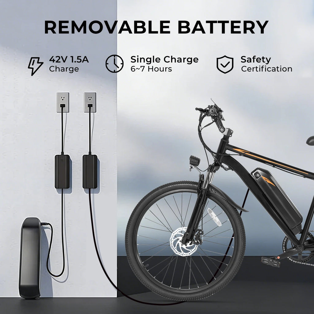 【1 Year Warranty】DYU M26 Electric Bicycle 1000W Peak Motor 36V 10AH Removable Battery Electric Bike 26 Inch city E-bike UL2849