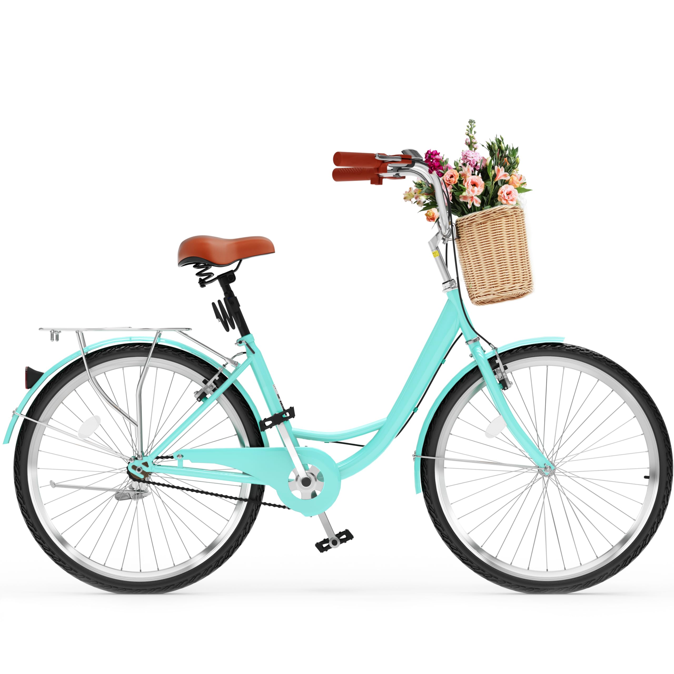 YITAHOME Beach Cruiser Bike for Women 24 & 26 inch Commute Bike for Adults 1 & 7 Speed Womens Bicycle with Basket Adjustable Seat Multiple Color
