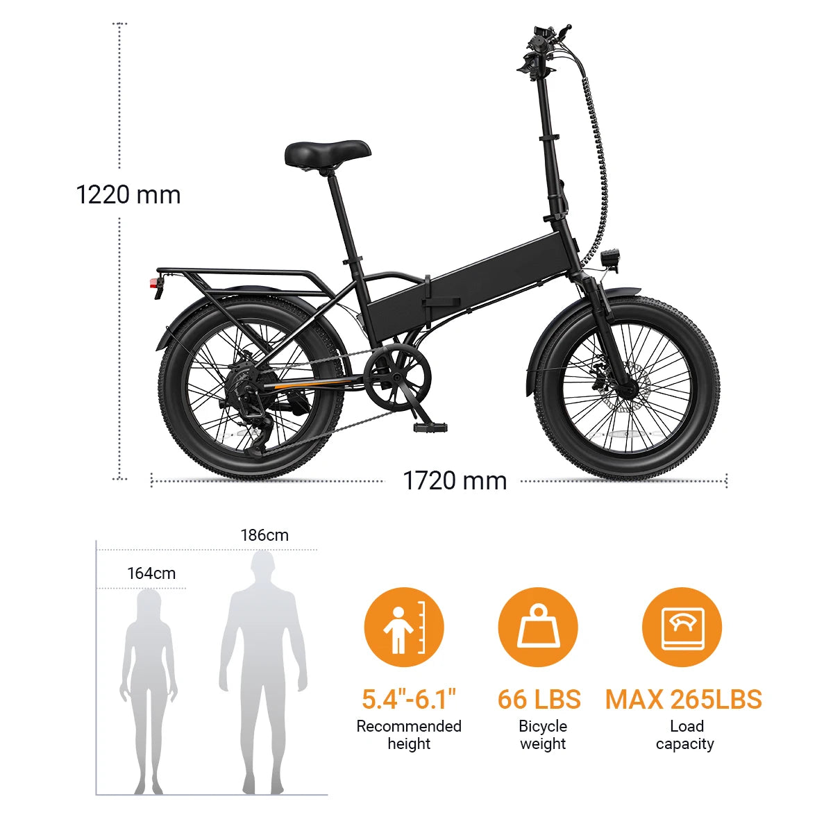【1 Year Warranty】DYU A20 Electric Bike 28MPH Speed 20*3.0 Tire 48V10.4AH Battery Foldable 1200W Peak Motor Urban Commuter Ebike