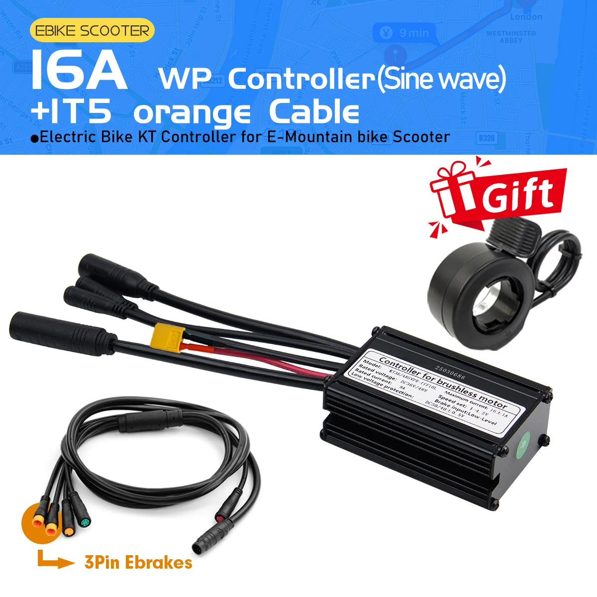 Electric Bike KT Controller 36V 48V14A26A30A35A Waterproof Brushless Motor 250W- 1500W 1T5 3pin E-brake for E-bike Scooter Parts