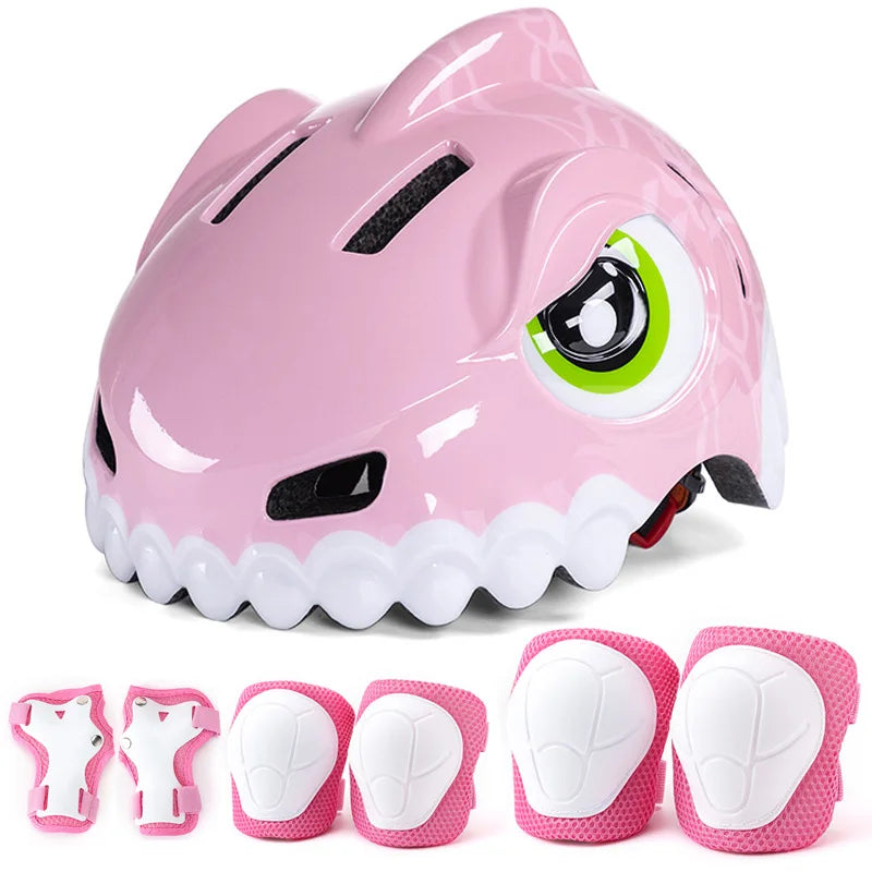 Horntour Kids Bicycle Helmet Child Sport Safety Shark Cycling Helmet Knee Elbow Pad Set Balance Bike Roller Skating Helmet Guard