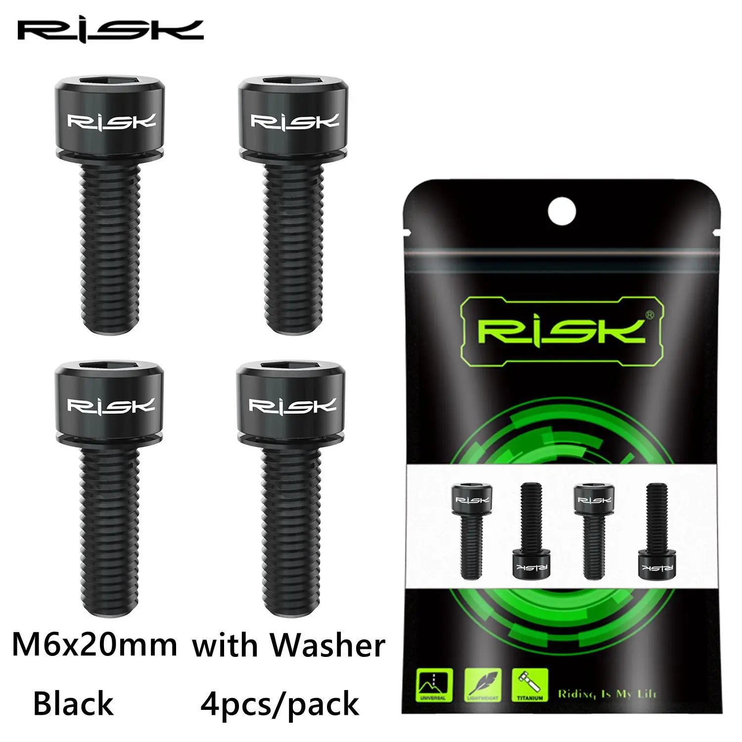 RISK 4PCS M6x18/20mm Bicycle Disc Brake Fixed Bolts with Washer Titanium Mountain Bike Brake Caliper Clamp Cycling Accessories