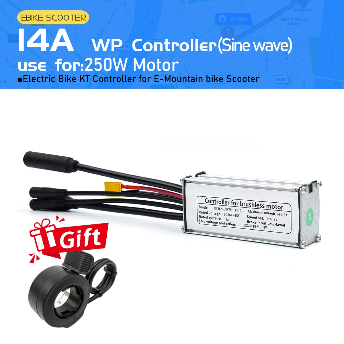 Electric Bike KT Controller 36V 48V14A26A30A35A Waterproof Brushless Motor 250W- 1500W 1T5 3pin E-brake for E-bike Scooter Parts