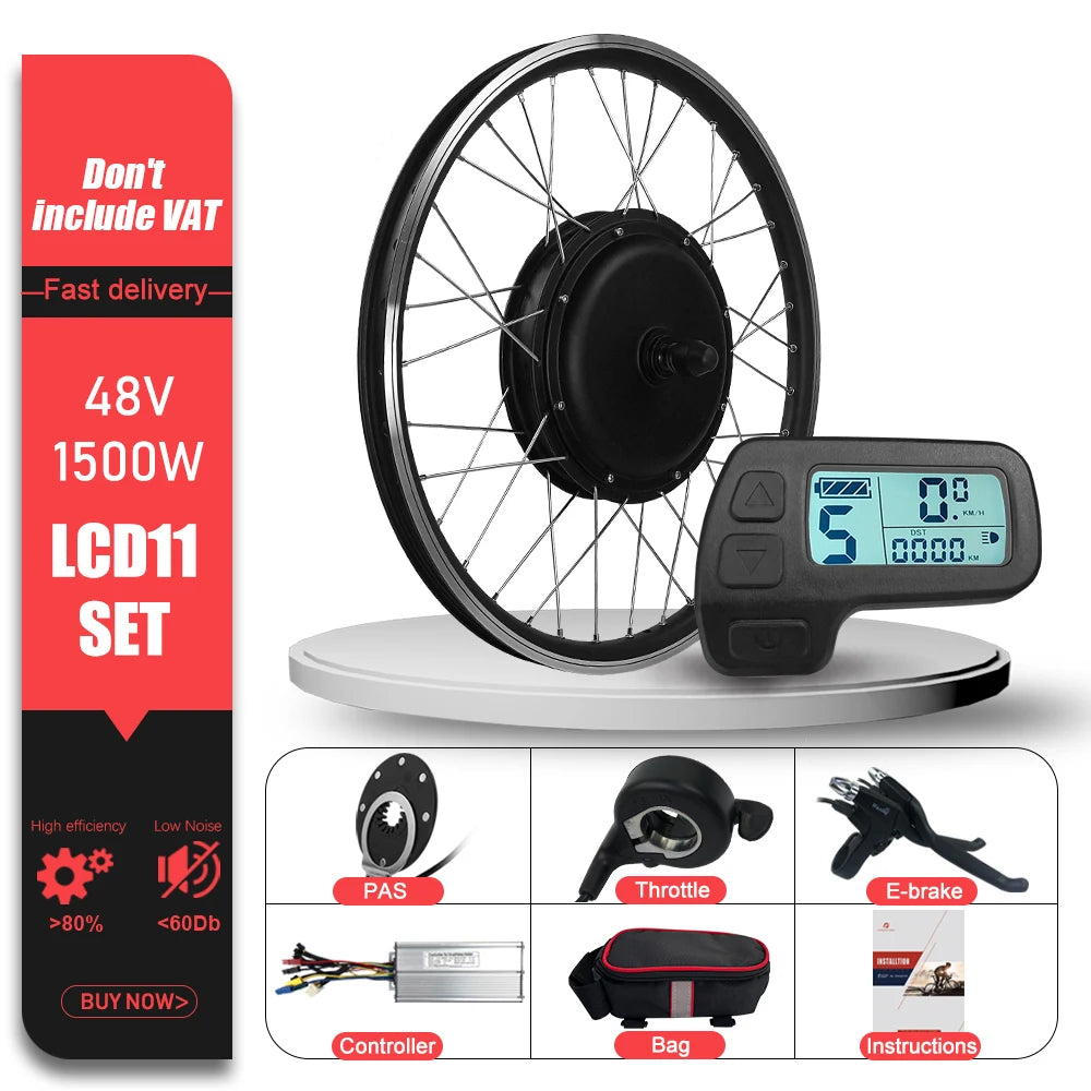 48V 1500W Brushless Rear Cassette Hub Motor E-Bike Conversion Kit – 20-29" 700C Wheel