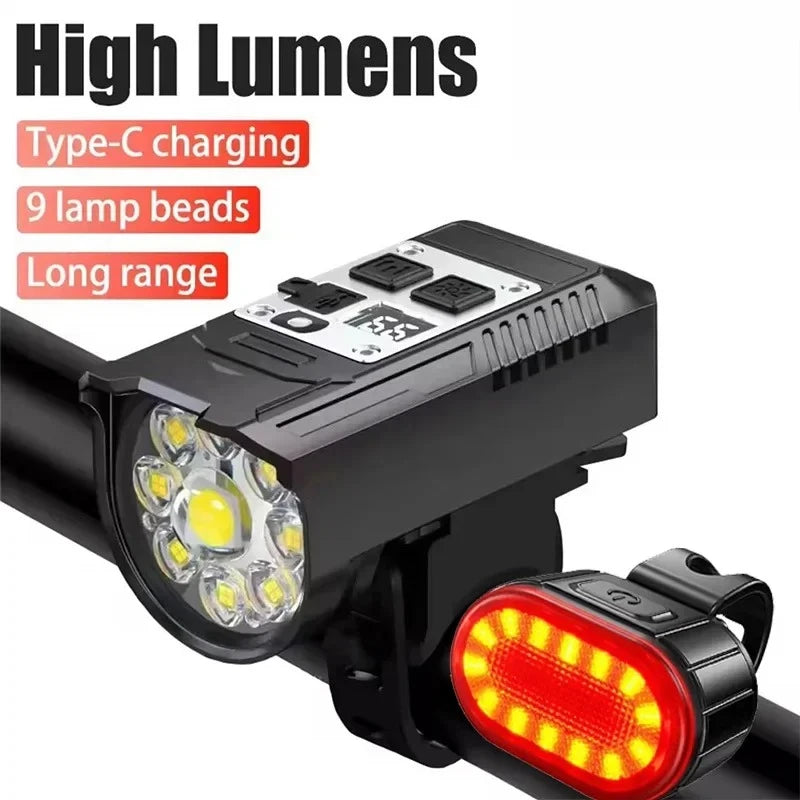 9 LED Bicycle Headlight USB Rechargeable Bike Lamp Super Bright Handlebar Lights Outdoor Waterproof Cycling  Front Light