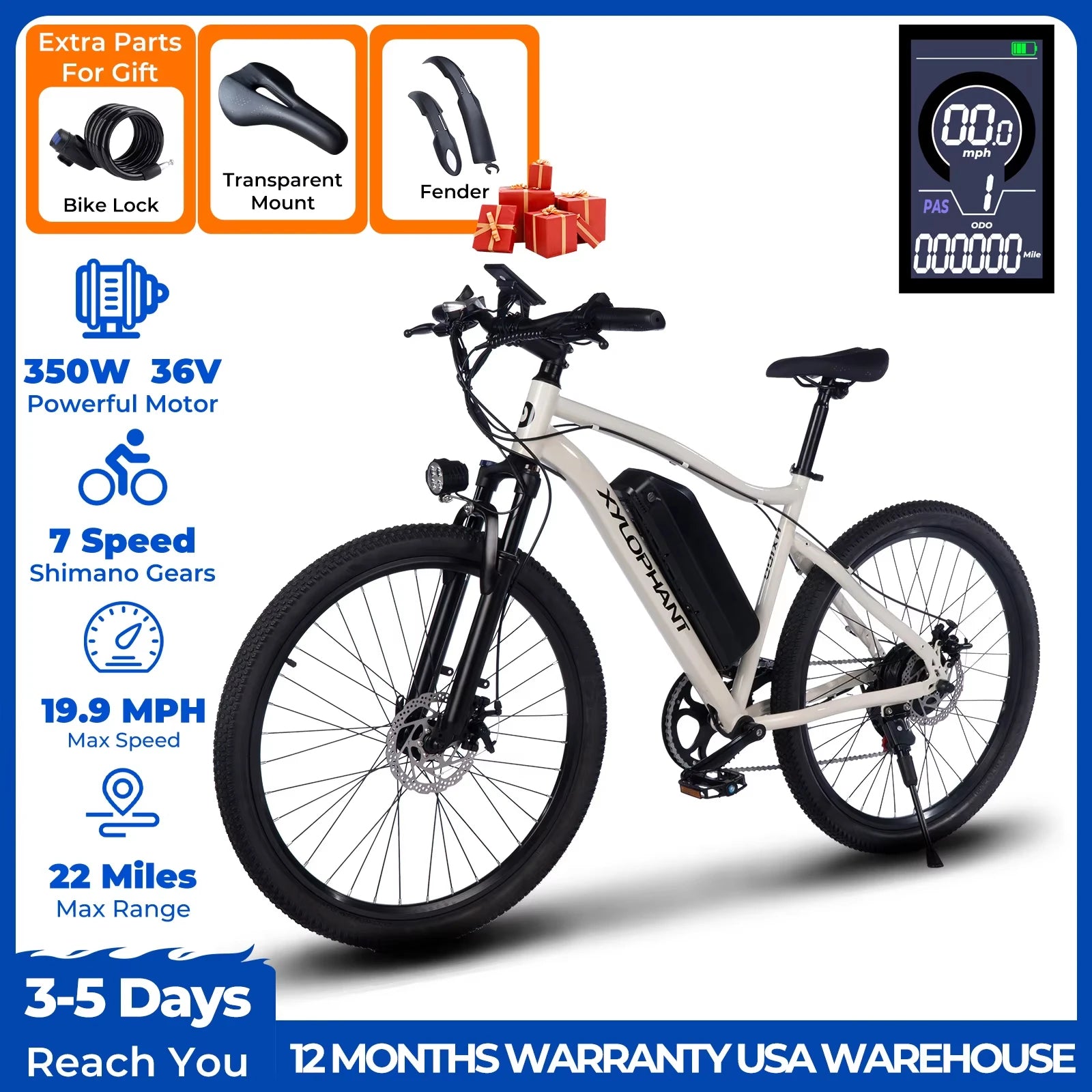 720W Adult Electric Bicycle 26 Inch 36V 10.4AH Removable Battery 19.9Mph Dual Shock Absorber 7-Speed Mountain Bike