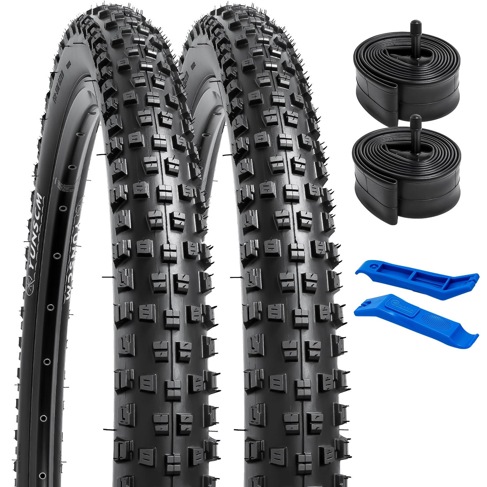 YUNSCM 2-PCS 26" Bike Tires 26x2.35/60-559 60TPI Nylon Antipuncture Protection and 26" Bike Tubes Compatible with Mountain/Off Road 26x2.30 26x2.35 26x2.40 Bicycle Tires and Tubes (Y-563)