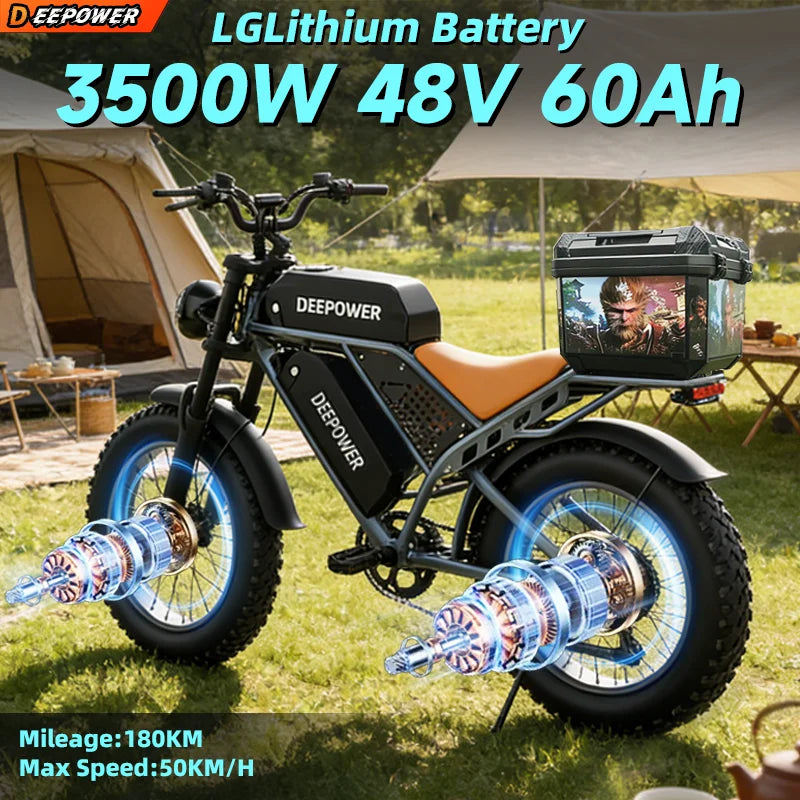 Deepower S8 Electric Bicycle Dual drive 3500W Dual Motor Electric Bike 48V 60AH Removable Battery 20 Inch Fat Tire Adult Ebike