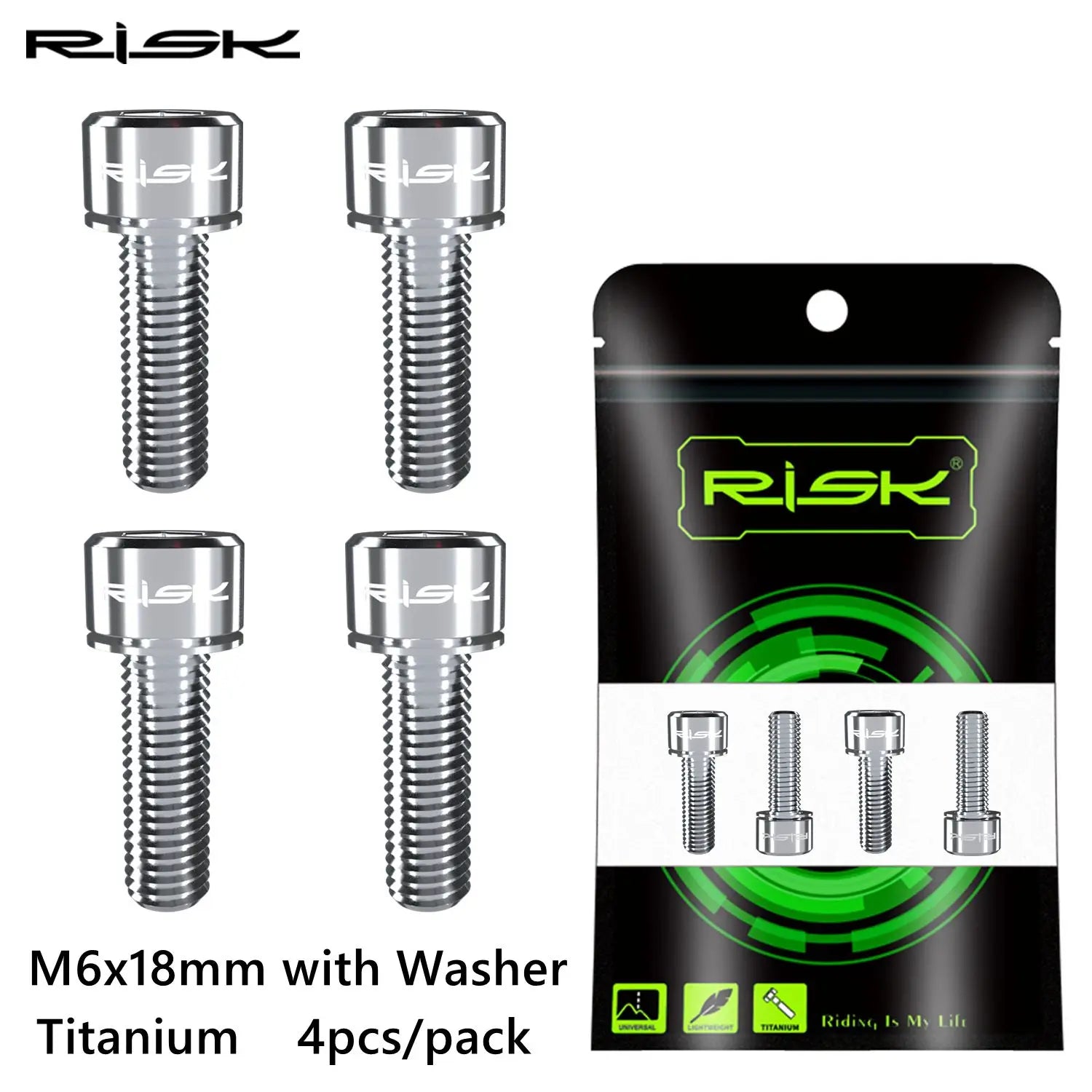 RISK 4PCS M6x18/20mm Bicycle Disc Brake Fixed Bolts with Washer Titanium Mountain Bike Brake Caliper Clamp Cycling Accessories