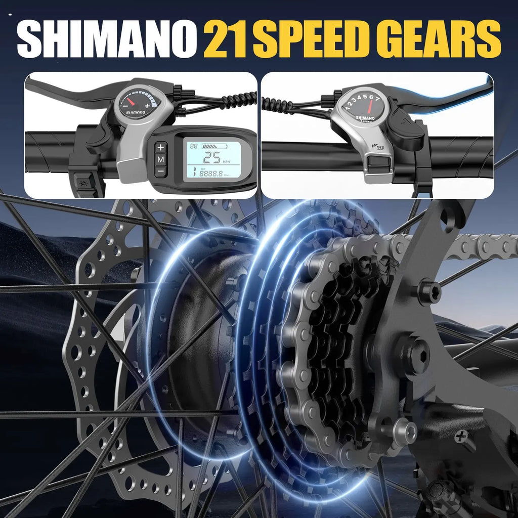 GT900 Electric Bike for Adults 24", Electric Mountain Bike Equipped with 400W(748W Peak) Motor, 25MPH Max Speed, 36V 13Ah Removable Battery, Shimano 7 Speed & Front Suspension for Off-Road Mountain Riding