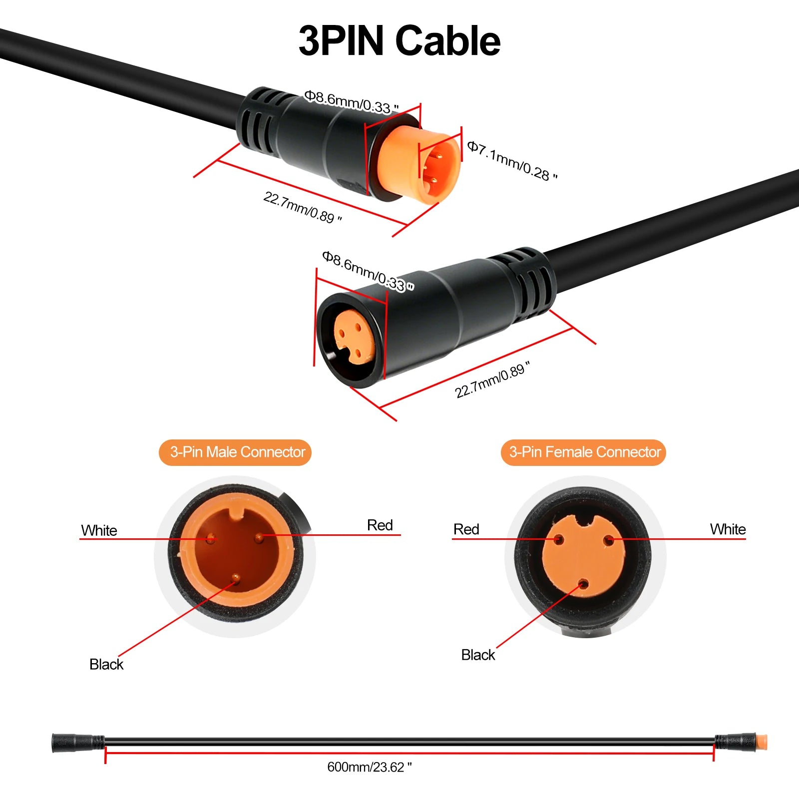M7 2/3/5 Pin Plug Connector, Electric Bicycle Brake Signal Connector, E-Bike 2/3/5 Pin Cable, Extension Wire Accessories