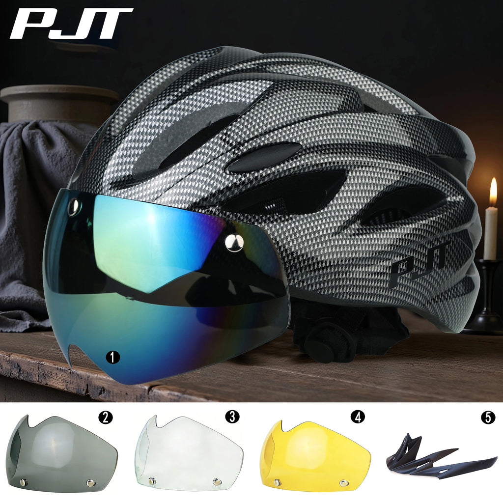 PJT Bicycle Helmet 4 In 1 With Magnetic Attraction Goggle Len /Sun Visor Safety Helmet Adult Bike Helmet Road MTB Cycling Helmet