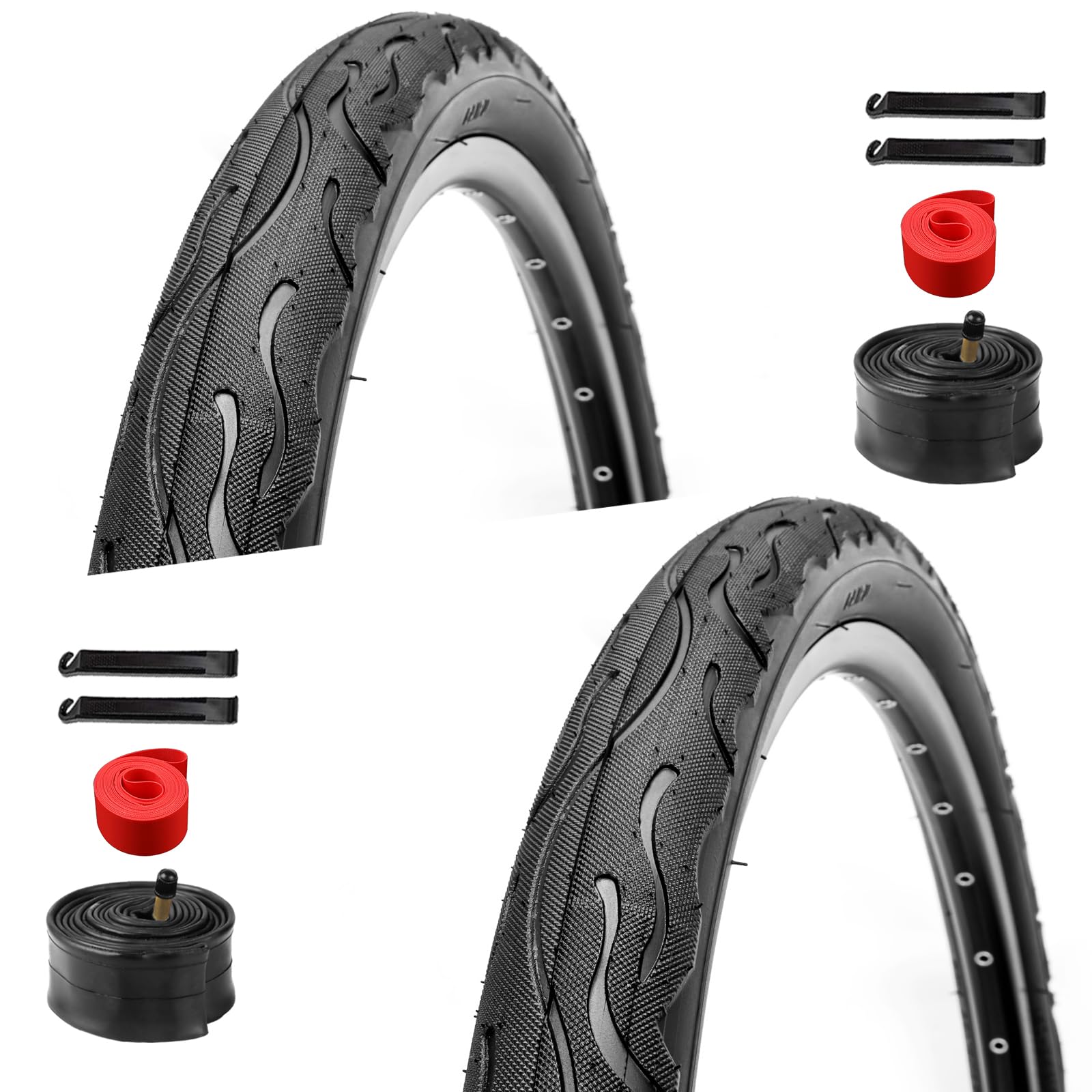 2-Pack 26 Inch Beach Cruiser Bike Tires 26x2.125 Inch/57-559mm Folding Replacement Bicycle Tires with 26 Inch Schrader Valve Inner Tubes 4 Tire Levers and 2 Rim Strips
