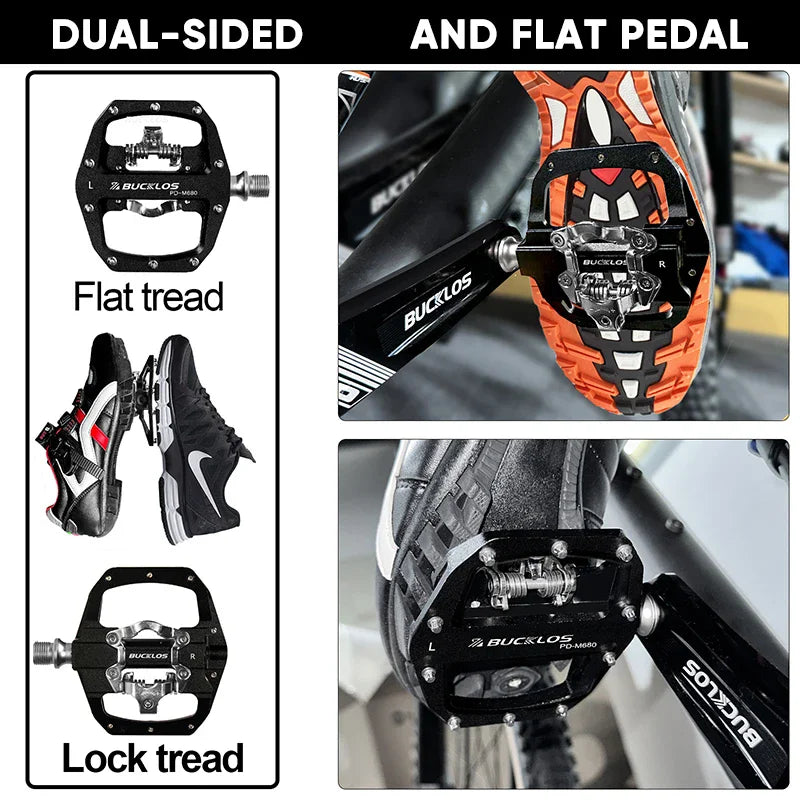 BUCKLOS Mtb Pedals for Bicycle Dual Function Mountain Bike Pedal Platform Clip Flat Pedals for SPD System MTB Bicycle Bike Part
