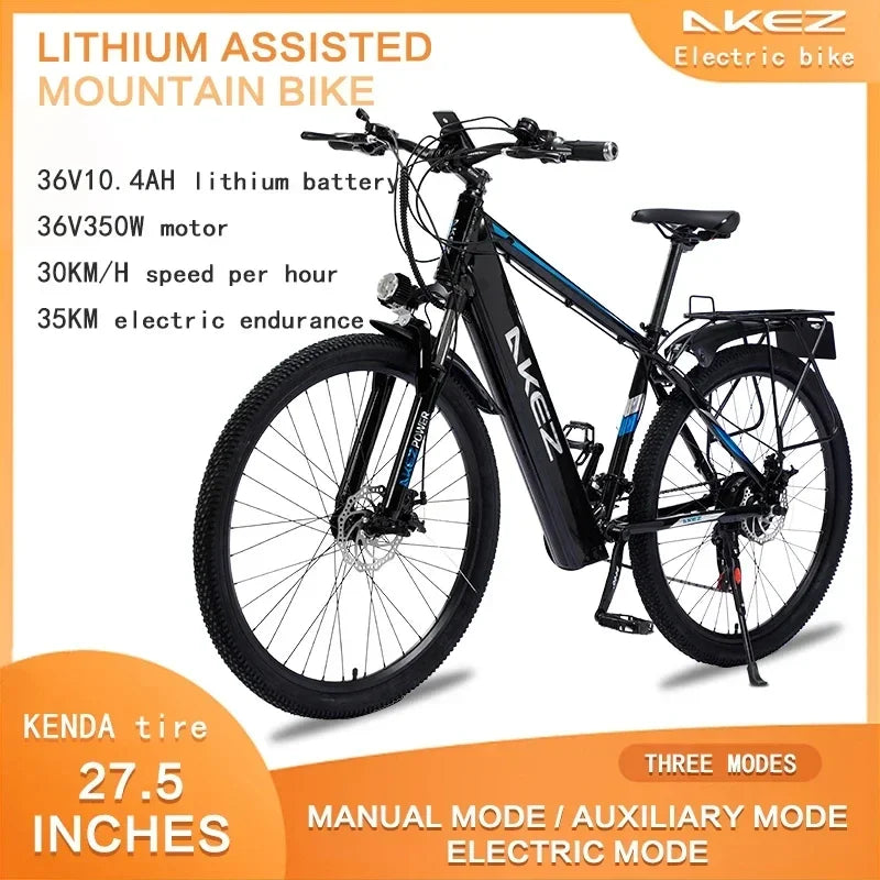 New Electric Bicycle 350W motor 36V10.4AH battery 27.5thin tires Mountain Snow Transportation City E-Bike 21 speed Electric Bike