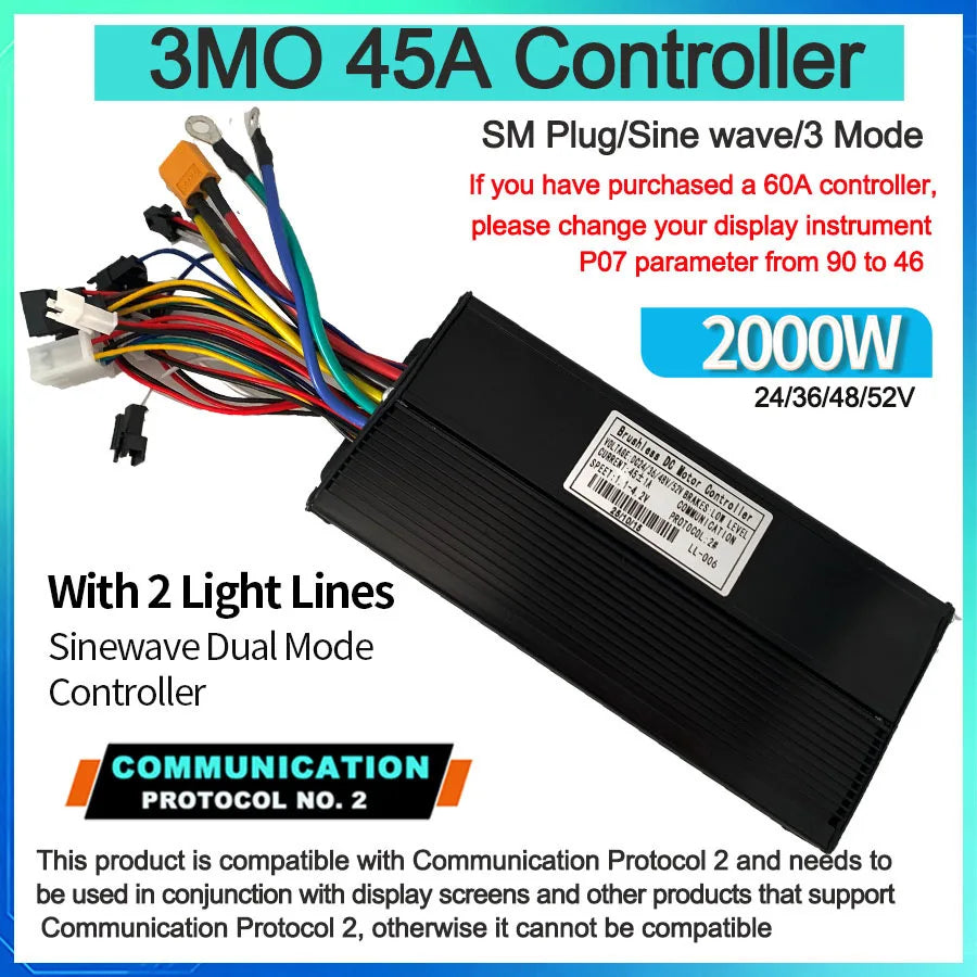Ebike With Learning Function 17A26A30A35A 40A 45A 60A 80A Sine Wave 36V-72V Controller Three Mode Controller of Electric Bicycle