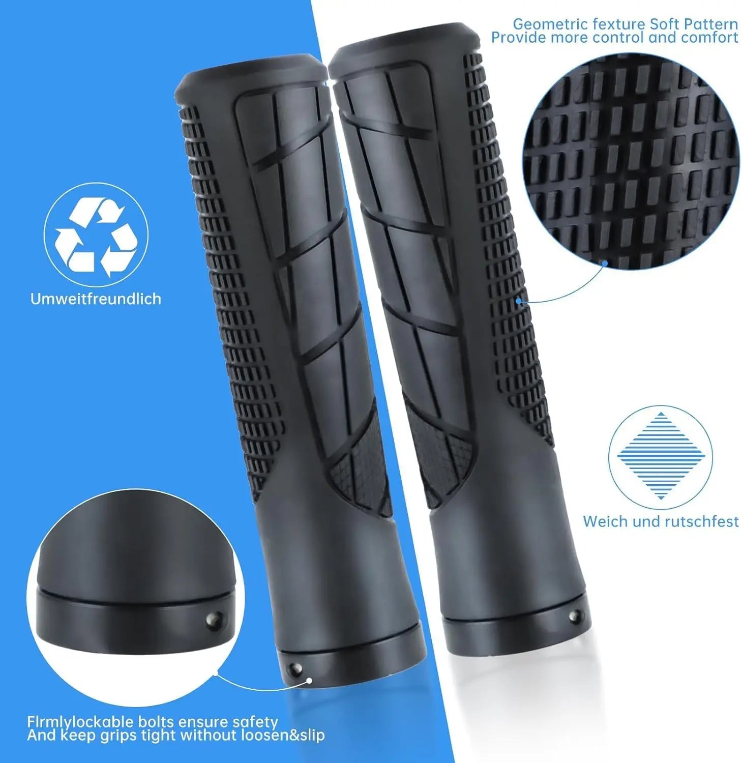 Bike Handlebar Grips Aluminum Single Lock Made of High-Density Rubber Suitable for BMX Mountain Bikes Beach Cruisers Scooters