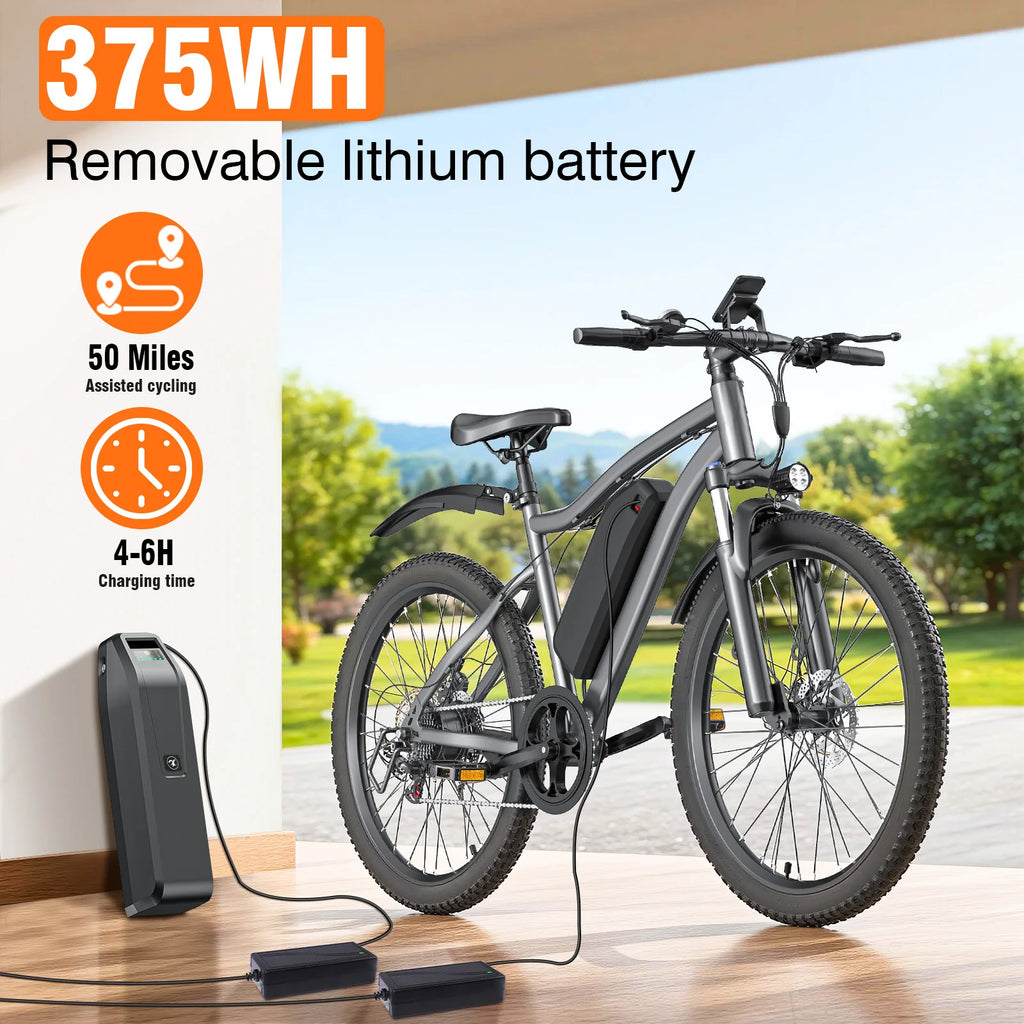 720W Adult Electric Bicycle 26 Inch 36V 10.4AH Removable Battery 19.9Mph Dual Shock Absorber 7-Speed Mountain Bike