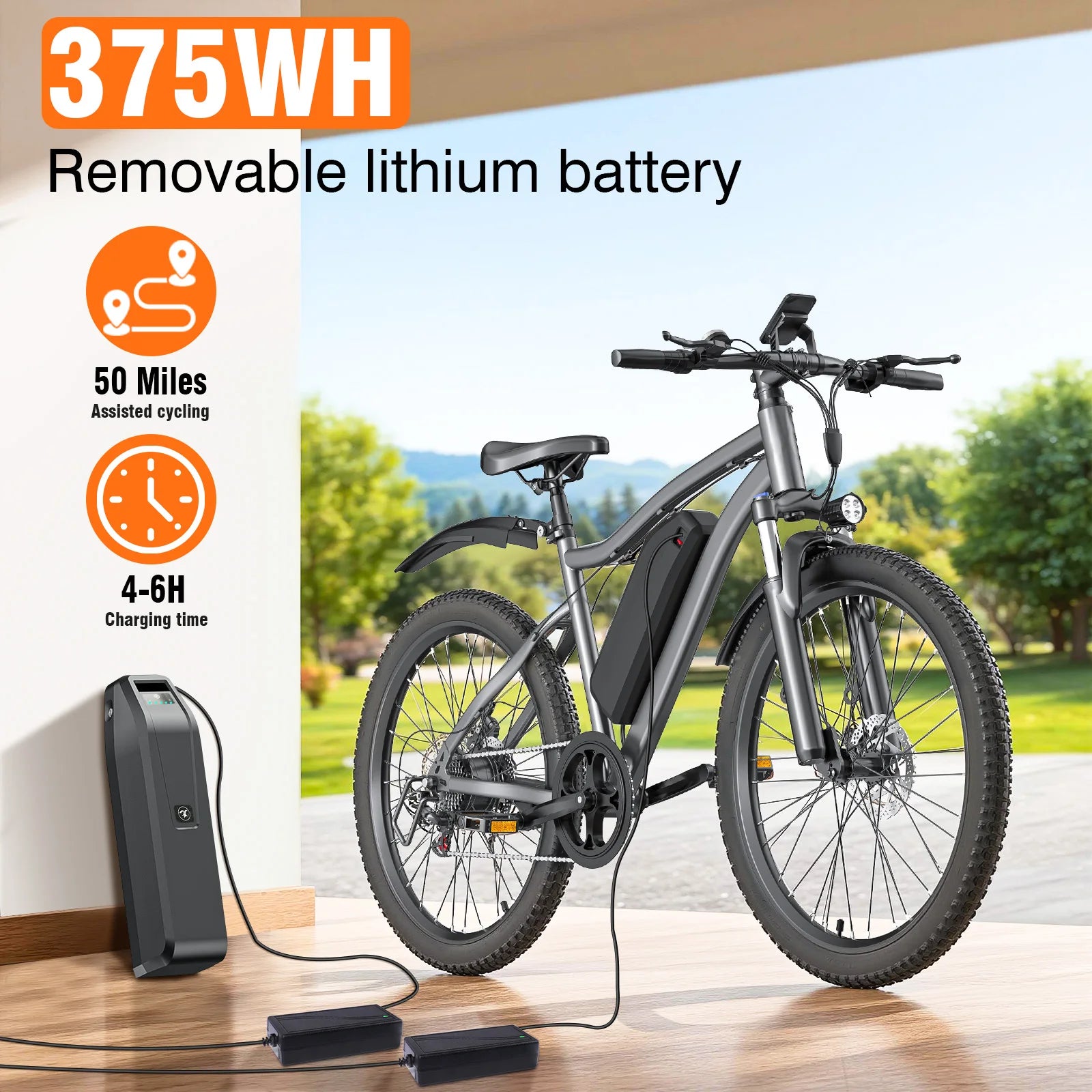 720W Adult Electric Bicycle 26 Inch 36V 10.4AH Removable Battery 19.9Mph Dual Shock Absorber 7-Speed Mountain Bike