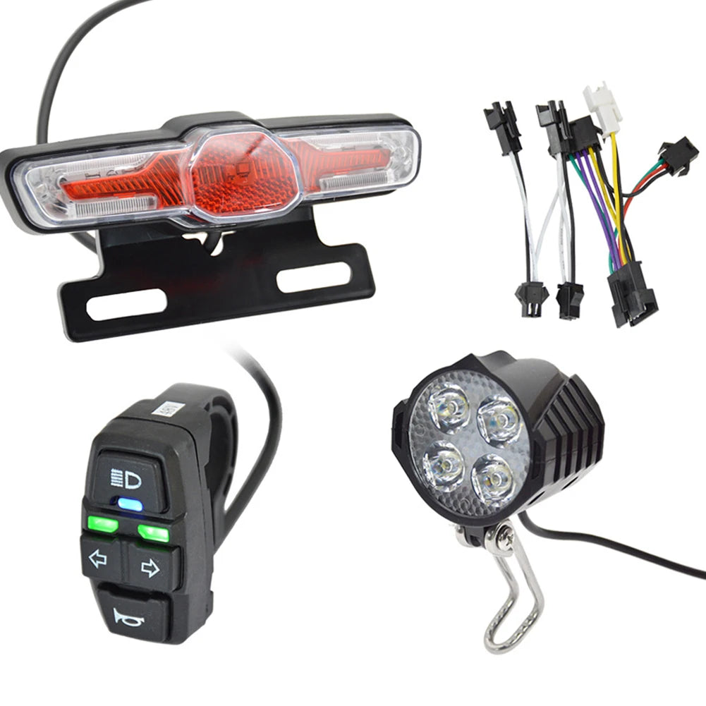 Ebike Front Brake Rear Light 24V 48V Bike Rack Lamp with Horn Headlight Switch Electric Bicycle Turn Tail Light Accessories Set