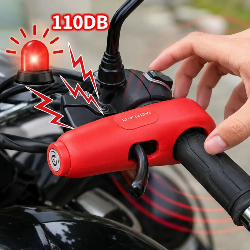 110dB Motorcycle Handlebar Alarm Lock Anti-Theft Brake and Throttle Lock for Scooter E-Bike Bicycle and Electric Vehicle