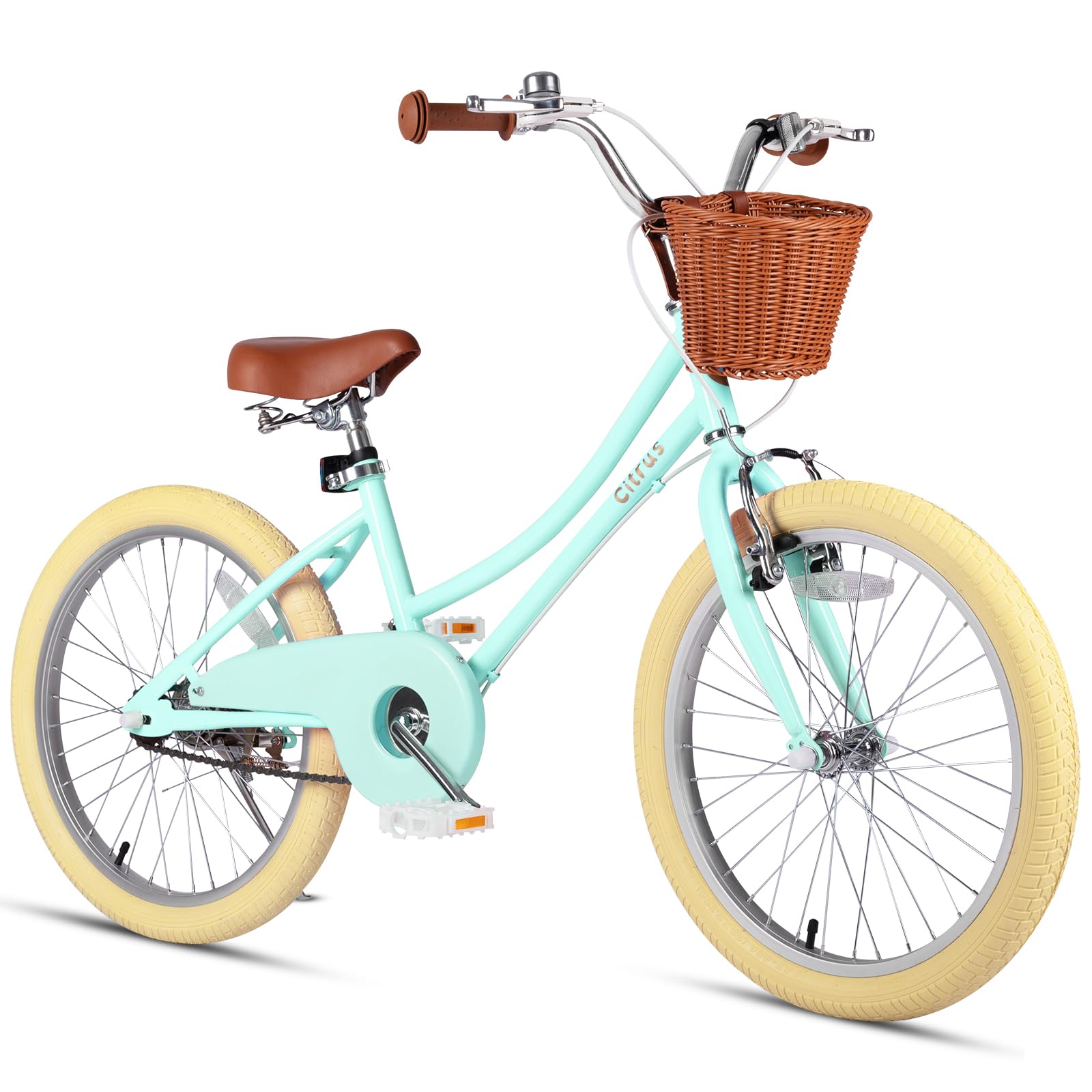 vollsch 20 Inch Little Kids Bike for Age 7-15 Years Old Girls Toddlers Retro Vintage Style Bicycles with Basket Kickstand and Bell Mint Green