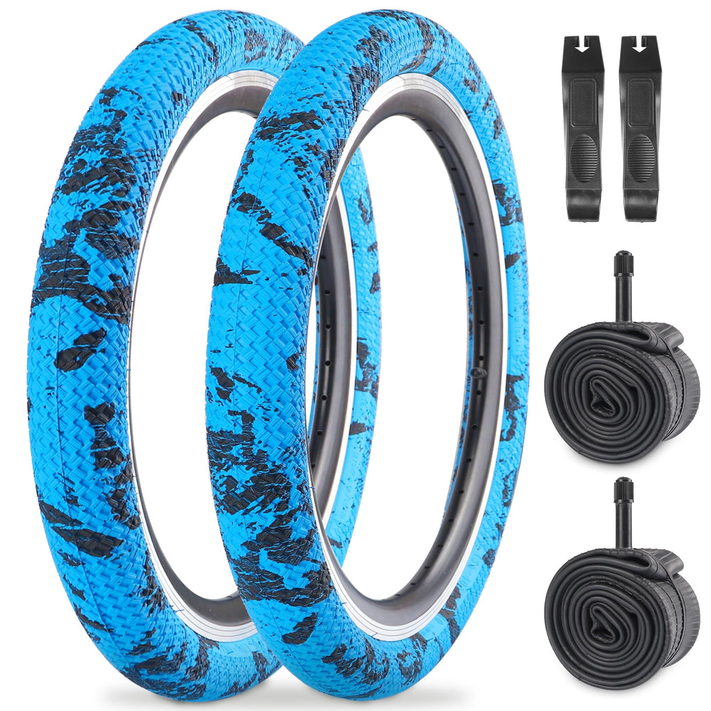WEEROCK Bike Tire Kid Bike Tires 20 Inch Tires 2 Pack 20 x 2.1 Folding Bead Replacement Tyre with 20 Inch Inner Tubes for 20 Inch Bicycles Child Bike MTB Mountain Bike BMX Blue Black