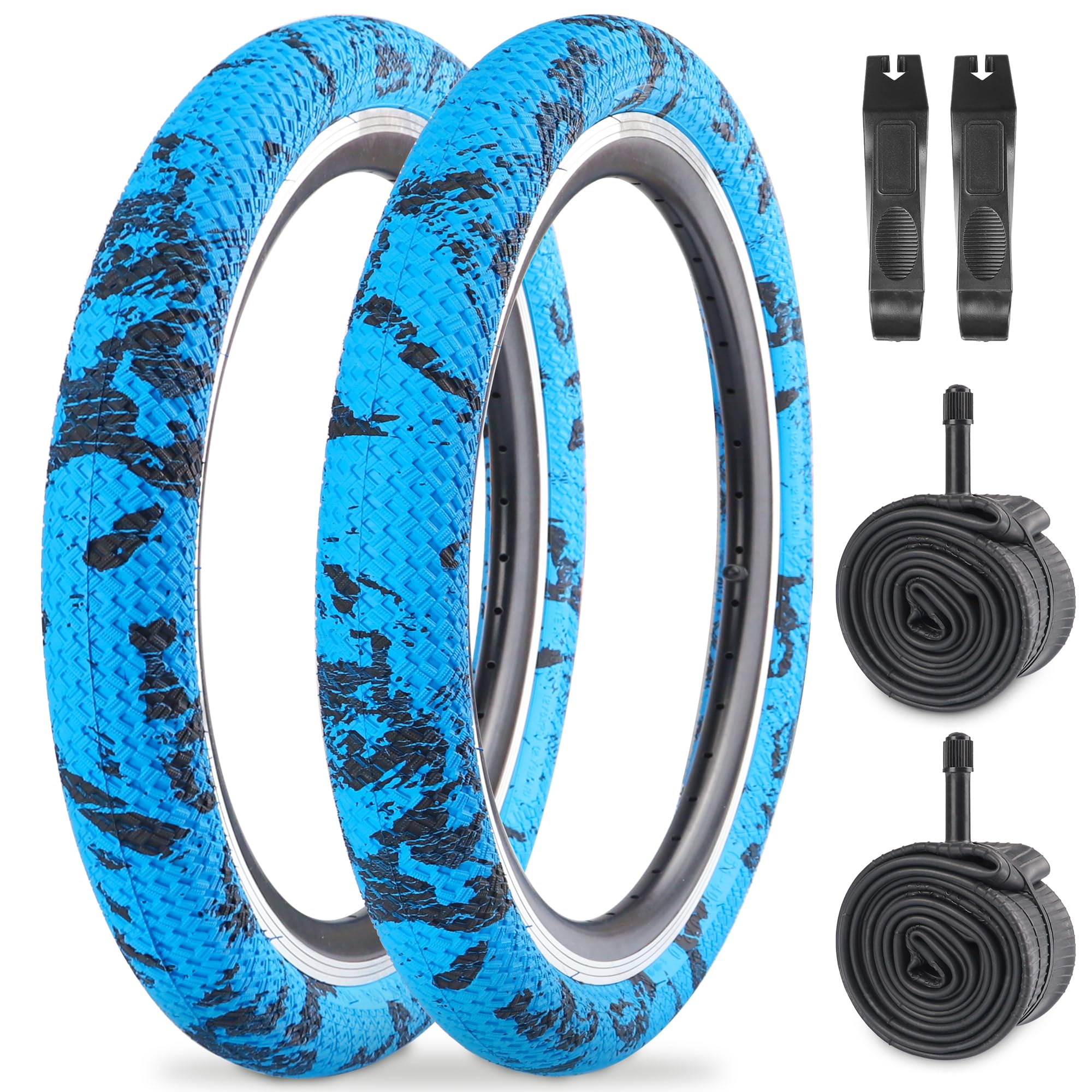 WEEROCK Bike Tire Kid Bike Tires 20 Inch Tires 2 Pack 20 x 2.1 Folding Bead Replacement Tyre with 20 Inch Inner Tubes for 20 Inch Bicycles Child Bike MTB Mountain Bike BMX Blue Black