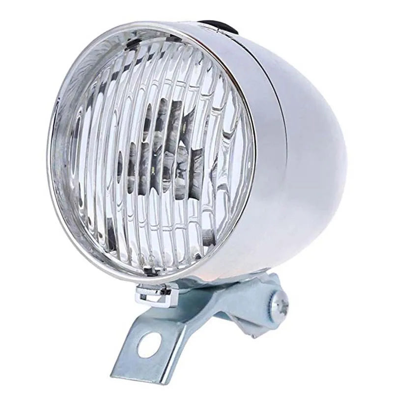 Retro Vintage Bicycle 3LED Front Light Headlight Safety Warning Night Light Bike Decoration Black Silver