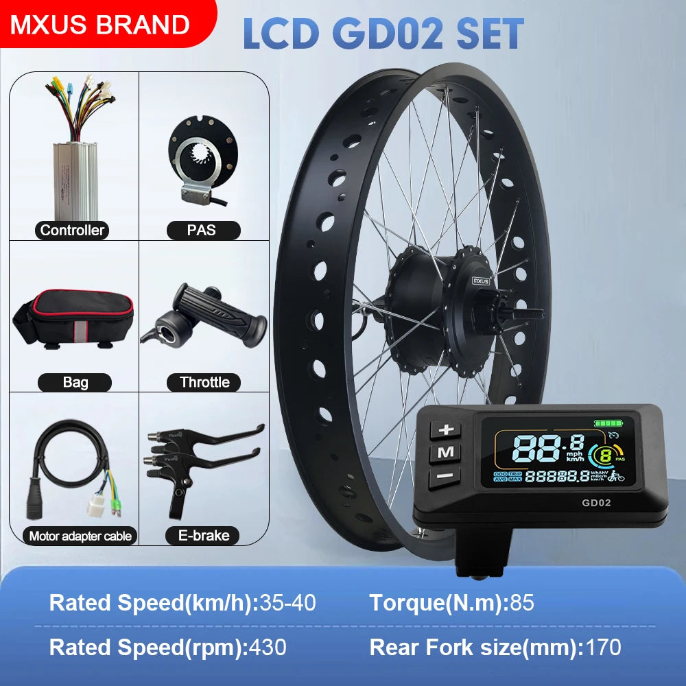 48V 750W Fat Tire E-Bike Conversion Kit – 4.0" Rear Brushless Gear Hub Motor Wheel 20/24/26 Inch Snow Ebike