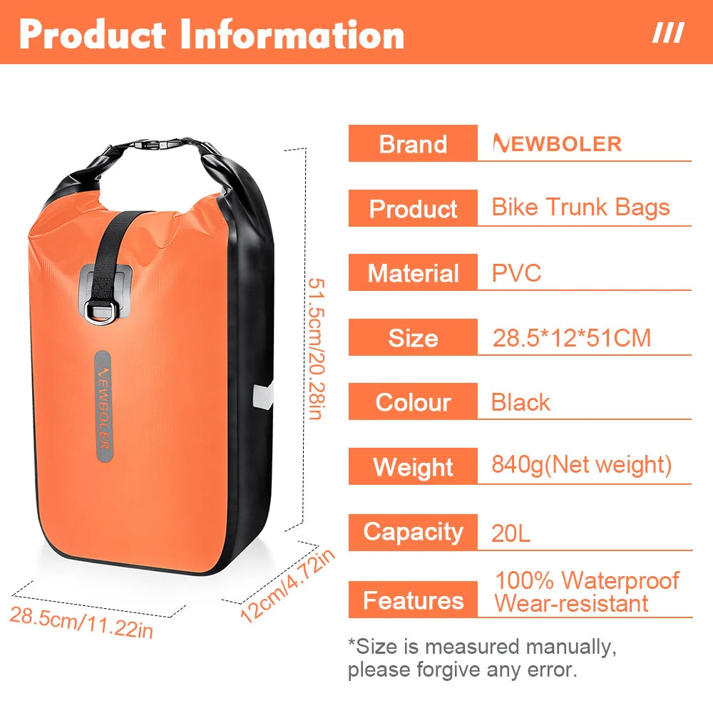 NEWBOLER 10L 20L Waterproof Cycling Bicycle Front Fork Bag Quick Release Bike Rear Seat Trunk Bag Bike Bag Bicycle Accessories