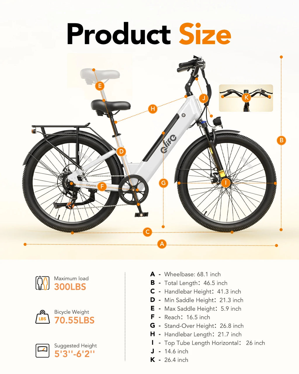 Qlife Cityone Plus St Electric Bike for Adult, Peak 1500W Motor 48V 15Ah Battery, 28MPH 80 Miles, 26“ Step-Thru Electric Bicycle, 7-Speed Commute E-Bike