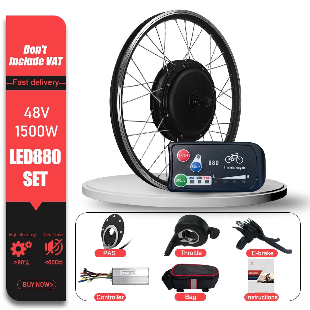 48V 1500W Brushless Rear Cassette Hub Motor E-Bike Conversion Kit – 20-29" 700C Wheel
