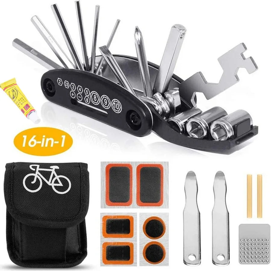 Bicycle Repair Tool Kit, 15-in-1/16-in-1 Multi-Function Puncture Repair Set for Bike Maintenance