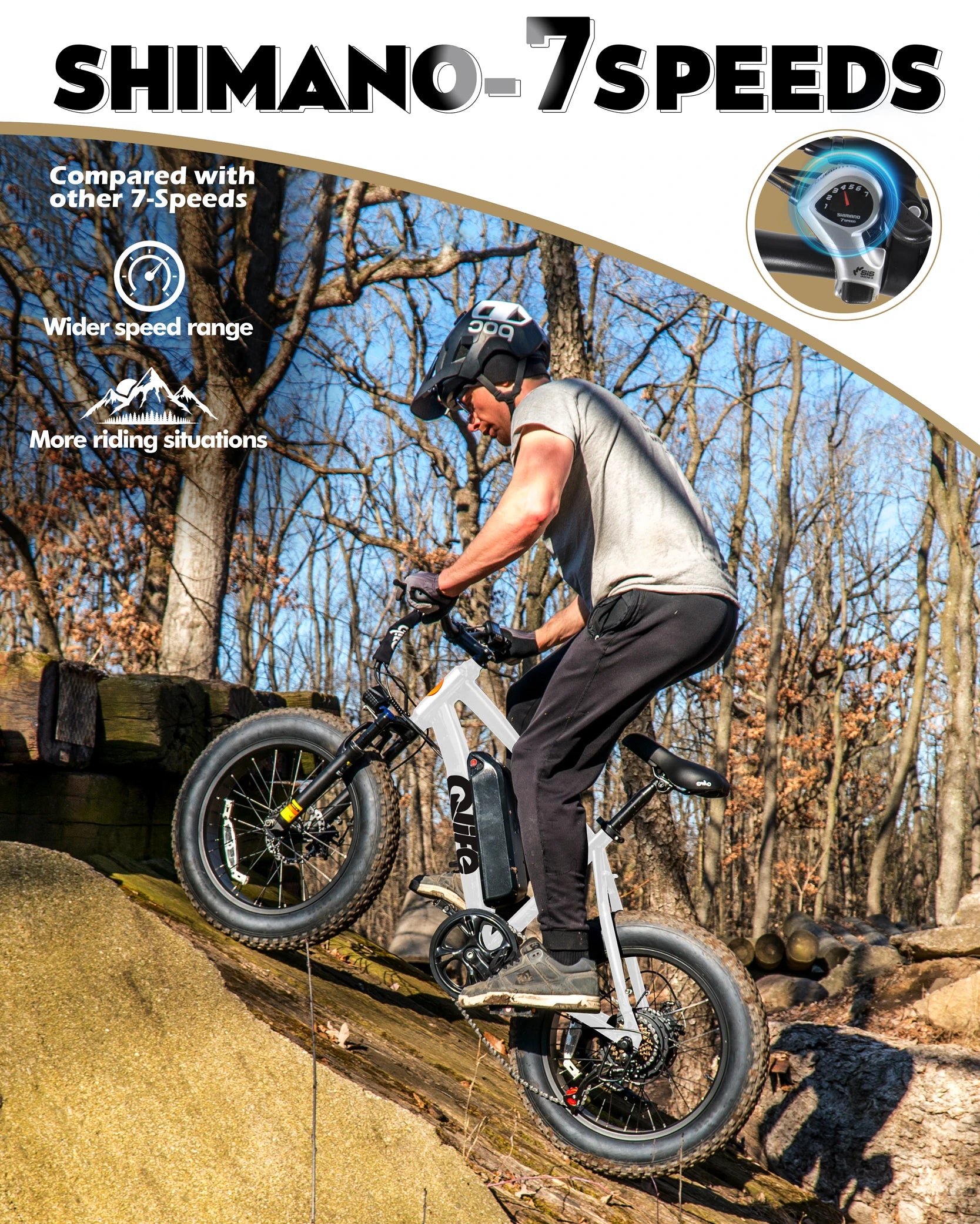 Qlife Racer Fat Tire Electric Bike for Adults, 20"×4.0" Fat Tire Electric Mountain Bike, Peak 1200W 48V 10.4Ah,  28MPH 55 Miles  Electric Bicycle, 7-Speed
