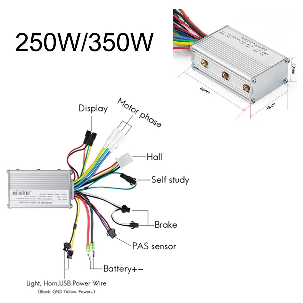 24V 36V 48V 250W-500W Electric Bike Controller with Display – E-Bicycle Conversion Kit Accessory