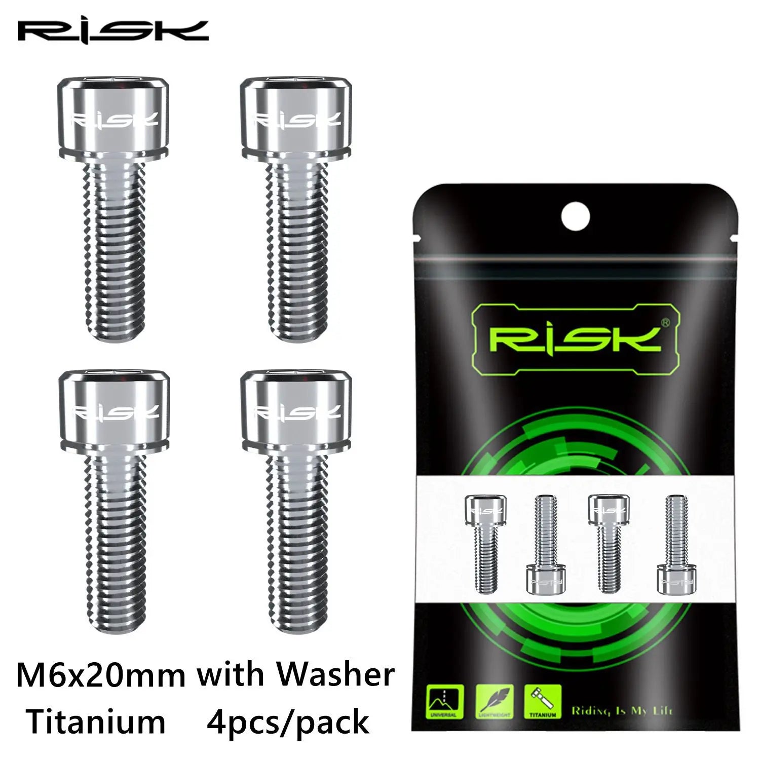 RISK 4PCS M6x18/20mm Bicycle Disc Brake Fixed Bolts with Washer Titanium Mountain Bike Brake Caliper Clamp Cycling Accessories