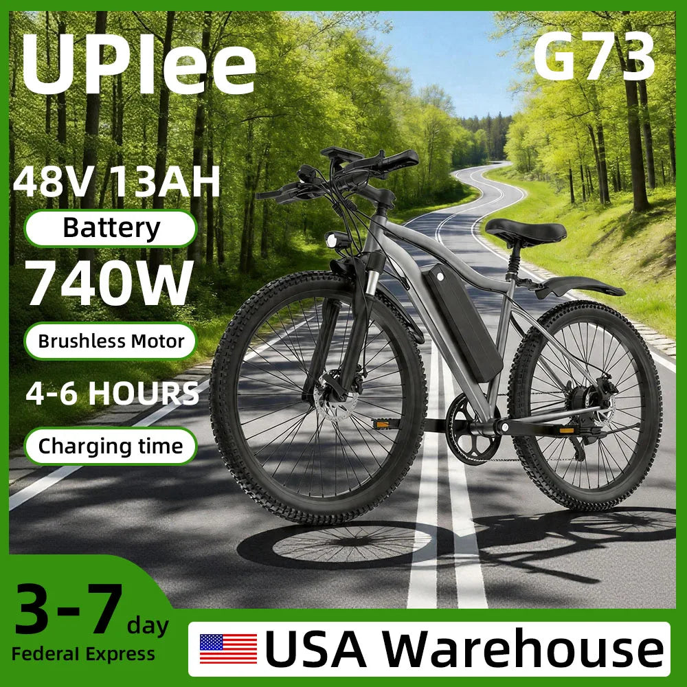 UPlee G73 Adults Electric Bike 740W Motor Electric Bicycle 48V 13AH removable battery e bike 26"Tire Mountain Electric Dirt Bike